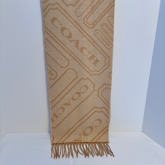Coach Logo Monogram Tan Cream Reversible Wool Cashmere Muffler Scarf - Picture 10 of 13